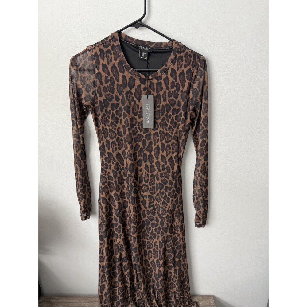 Rachel Zoe Size XS Leopard Print Mesh Midi Dress Women’s Long Sleeve Lined